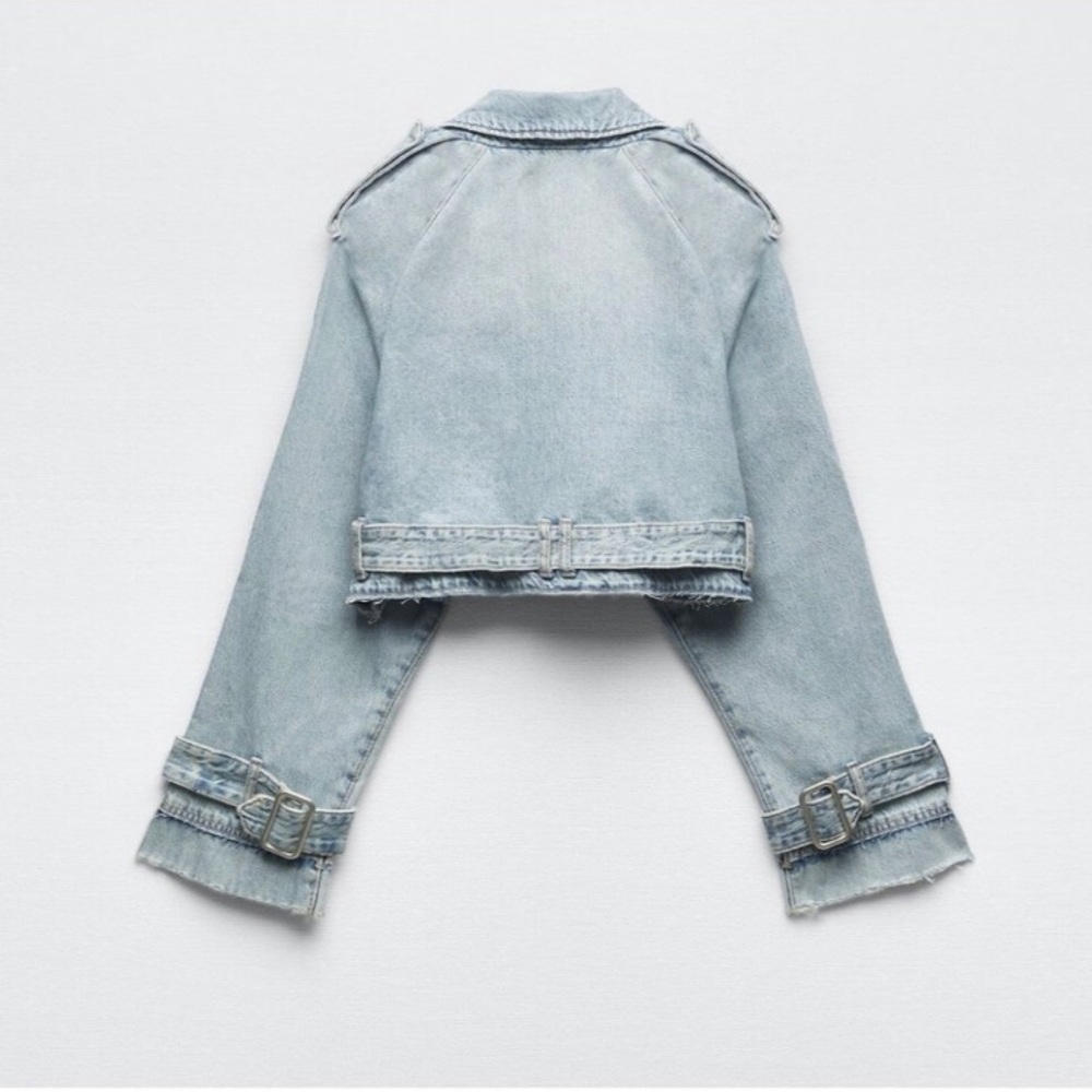 Zara TRF Denim Cropped Trench Coat Blue Jacket S - Picture 2 of 15